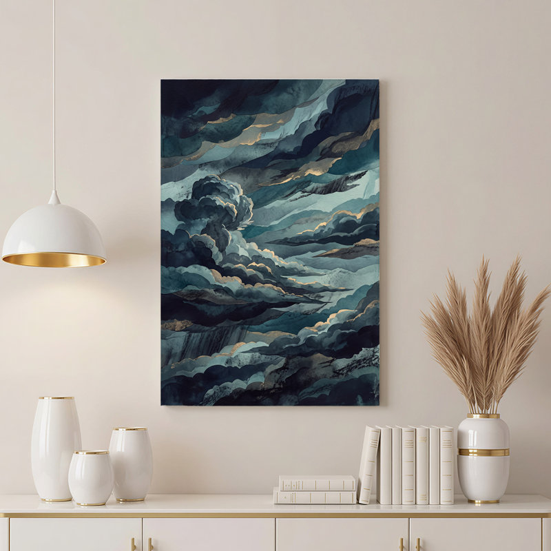 Art mural sur toile bleu foncé et bleu sarcelle, 18"H x 12"W