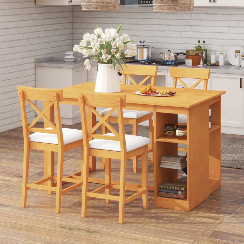 Ensemble de table de salle à manger avec tablettes de rangement à 3 niveaux, Natural