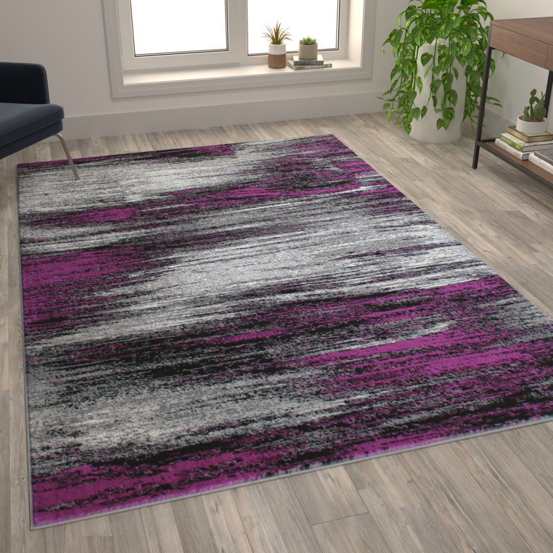 Tapis mauve / gris à motif abstrait Alexavior, Rectangle 6 pi x 9 pi