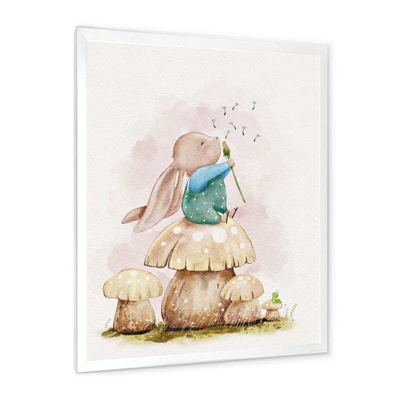 Illustration de toile mignonne de lapin en train de souffler une fleur, H 16 po x l 32 po x P 1 po, Flotteur blanc
