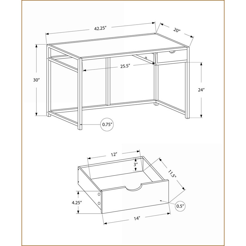 Bureaux | Bureau d'ordinateur 42 "avec tiroir de rangement | Marbre stratifié blanc, métal noir | Contemporain moderne | Blanc | Panneau de fibres à densité moyenne