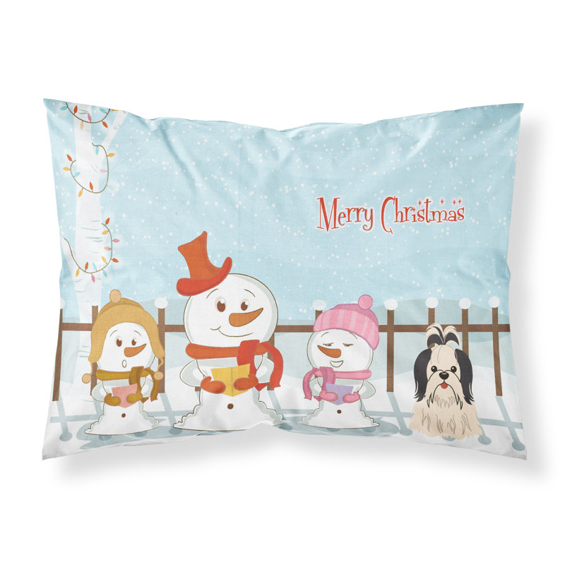 Taie d'oreiller Merry Christmas Merry Christmas, Shih Tzu noir et blanc et choristes
