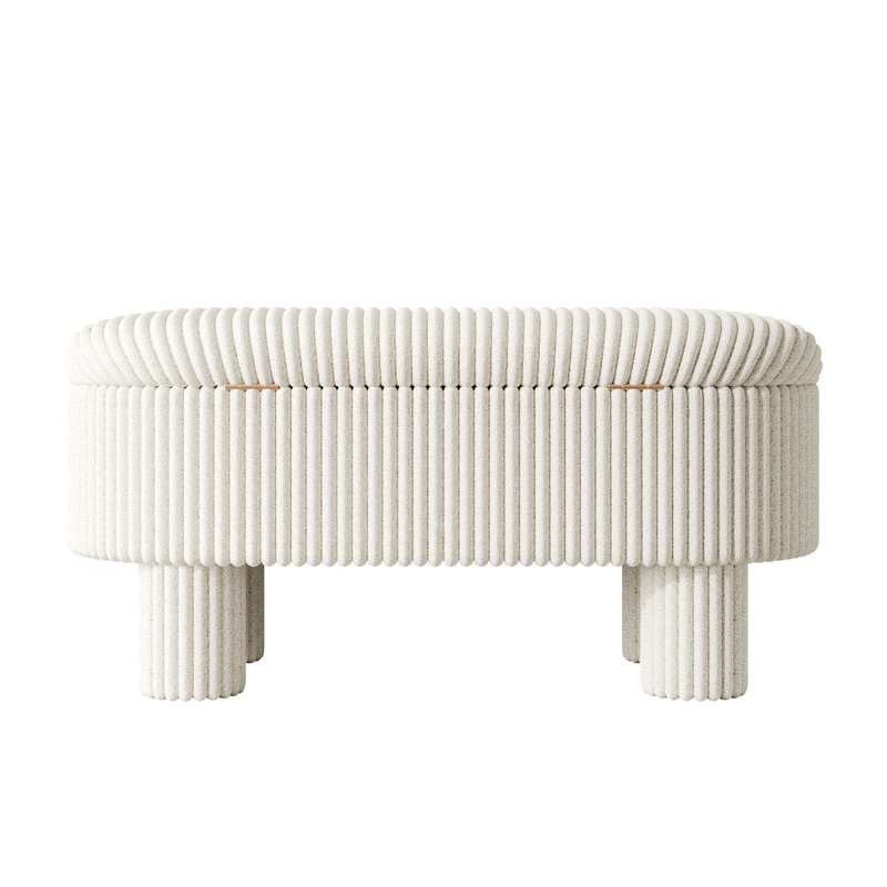 Henri Modern Corduroy Upholstered Ottoman with Lift-Top Storage, Beige Cushion/Pink Color