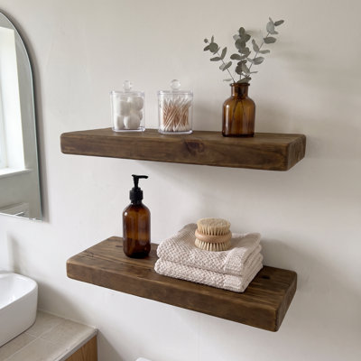 2 Piece Rustic Reclaimed Pine Wood Wall Mounted Floating Shelf