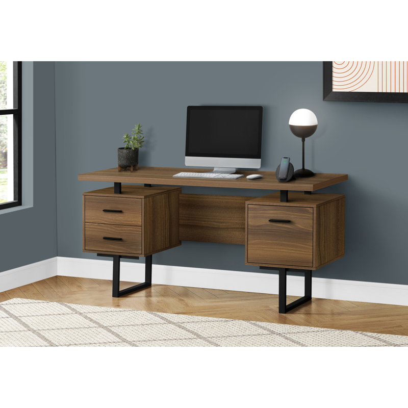 Bureau d'ordinateur, bureau personnel, ordinateur portable, installation à gauche, à droite, tiroirs de rangement, L 60 po, travail, métal stratifié, contemporain, moderne