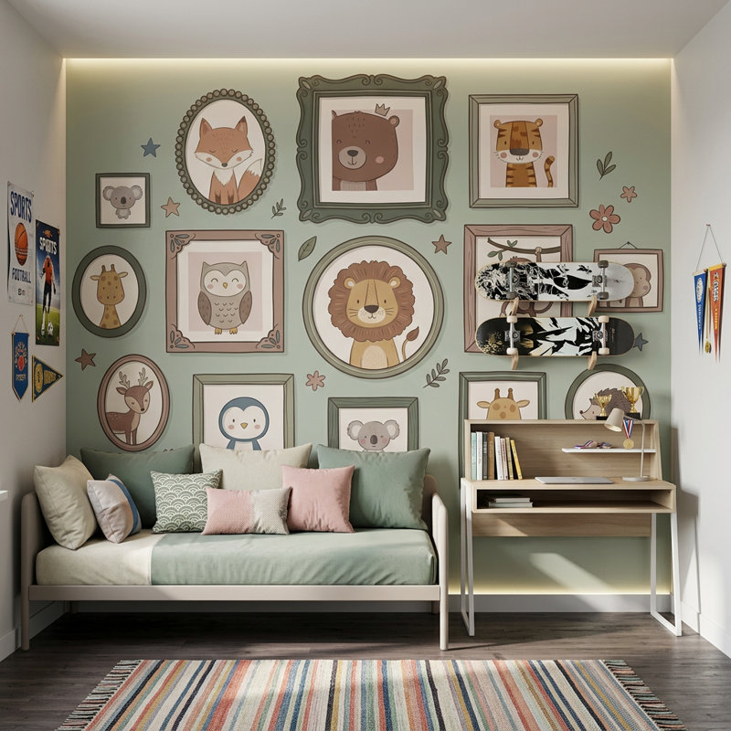 Pépinière, papier peint, animaux mignons, cadres muraux, décoration murale amovible, 120 po x 96 po, Peler et coller
