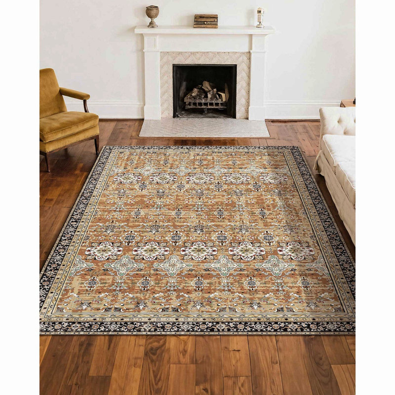 Grand tapis 8 x 10 pi antidérapant et résistant aux déchirures Tapis rétro brun vert, Rectangulaire 8 pi x 10 pi
