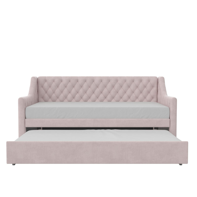Antonia Upholstered Daybed with Trundle, Pastel Pink