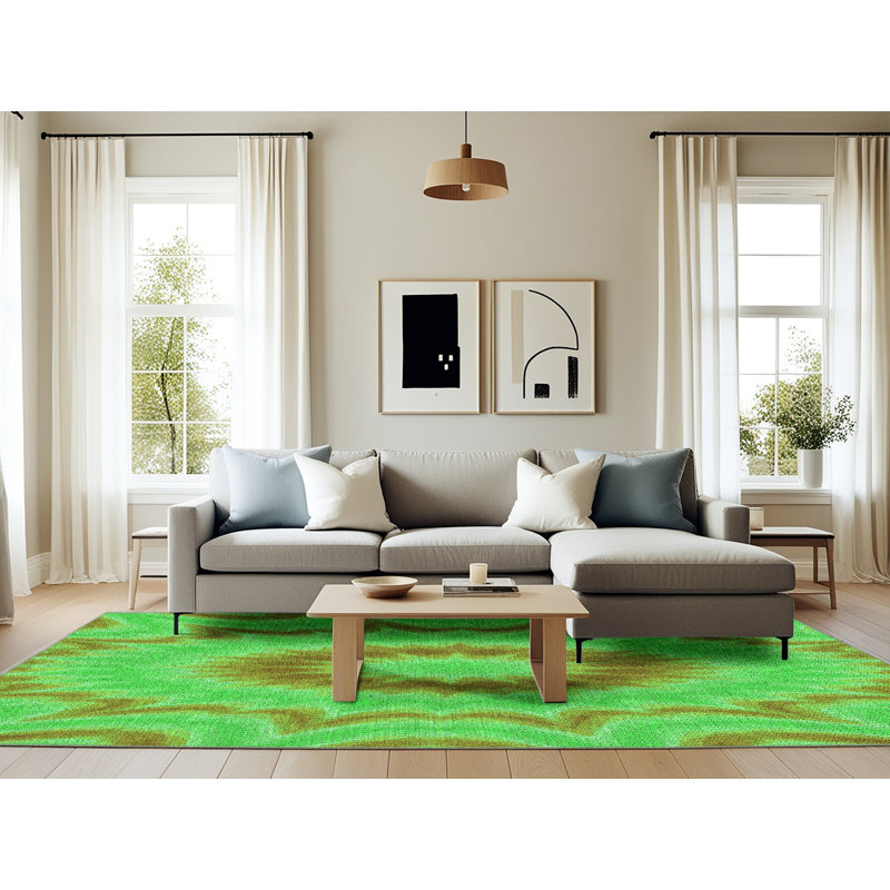 Tapis abstrait en laine vert, Rectangle 6 pi x 9 pi