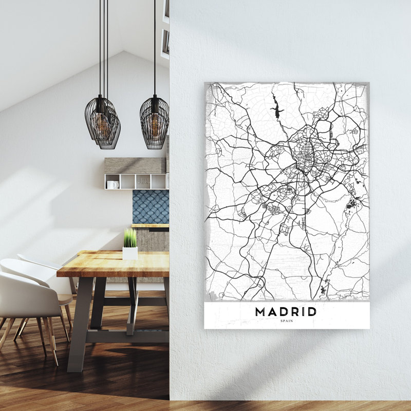 Madrid Spain Road Map Retro Vintage Abstract City Wall Art Print 1 Piece Wrapped Canvas Wall Art, 152.4cm H x 101.6cm W