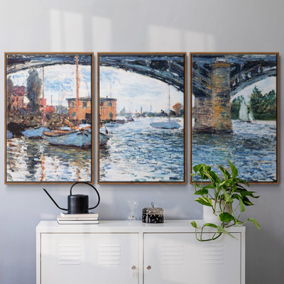 «The Bridge At Argenteuil, Gray Weather», reproduction sur toile 3 pièces