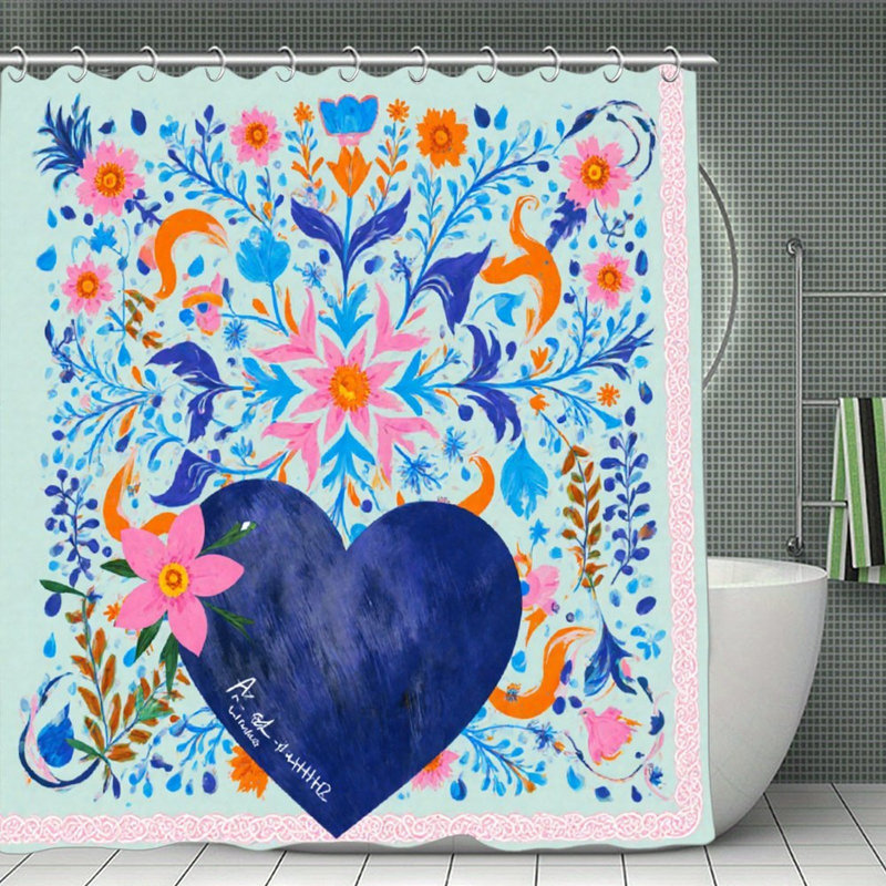 Rideaux de douche à motif floral cœur et botanique, 71 × 71