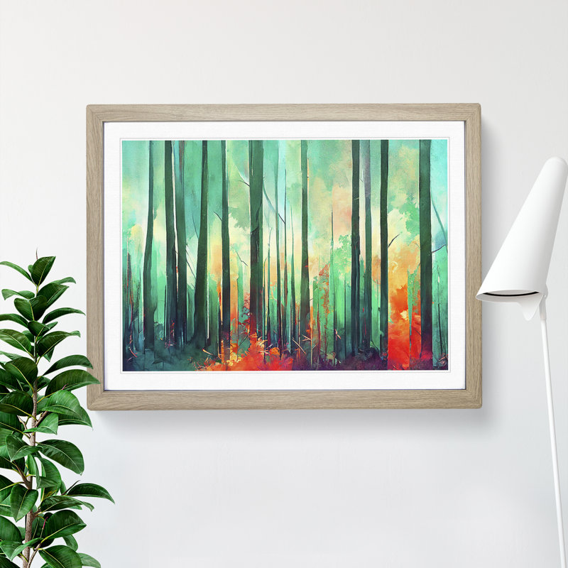 Exciting Abstract Forest Vol.1 - Single Picture Frame Painting, 46cm H x 64cm W x 2cm D, Oak