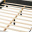 Structure de lit tapissier pour grand lit avec tissu en lin, tête de lit épaisse et pieds en bois massif, beige