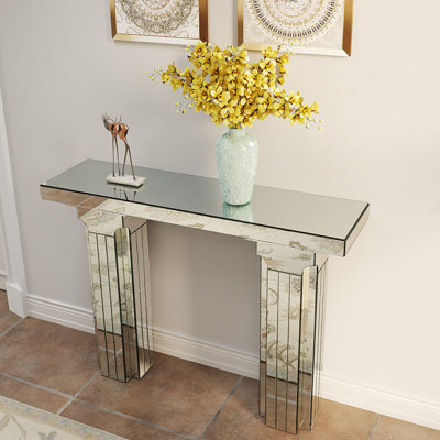 Mirrored Console Table Wide Bling Silver Mirror Entryway Desk Modern Rectangle Sofa Table Entryway Tables For Living Room