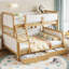 Lit simple superposé au dessus d'un lit double avec tiroirs de rangement, structure de lit superposé pour enfants en bois massif avec lattes, conception convertible, blanc et naturel