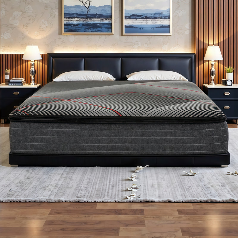 Matelas hybride en gel rafraîchissant de 13 po avec ressorts ensachés et plateau-coussin - Isolation de mouvement, soutien des bords, conception respirante