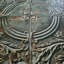 Olive Green Brown Rusted Reflection Distressed Antique Tile Scrollwork Wallpaper-88572414