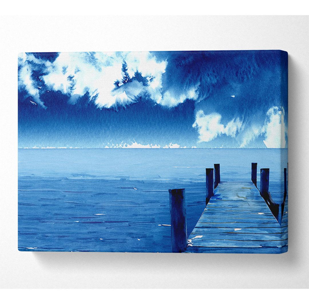 Blaues Dock Wolken Leinwand Aquarell