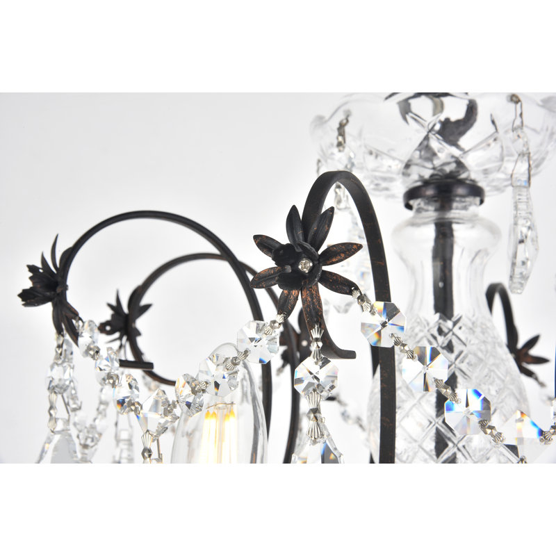 Lustre classique / traditionnel de style bougie avec détails en cristal, Coupe royale, 6 lum`ières, Bronze foncé