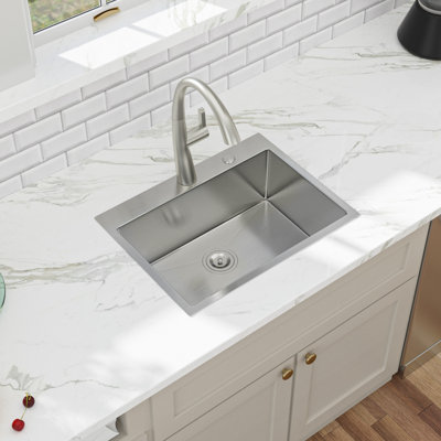 24" L x 18" W Stainless Steel Drop-in Kitchen Sink, Single Bowl Sink with Strainer