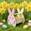 Panier de rangement de Pâques en bois avec rangement pour lapin-1904646220
