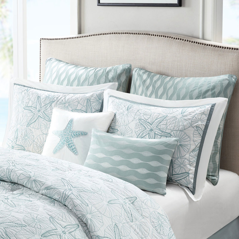Ensemble d'édredon très grand - 100% coton, blanc avec broderie décorative, literie surdimensionnée et rembourrage de couleur sable, confortable