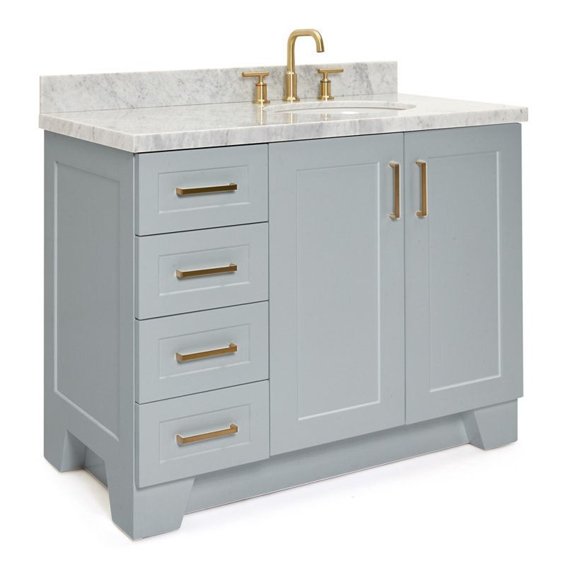 Meuble-lavabo simple en bois massif 42 po avec plateau 1,5 po Freitas, Gris, Ovale, Gauche