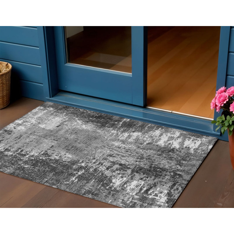 Tapis extérieur gris anthracite lavable abstrait 3 pi x 5 pi