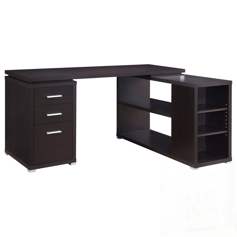 Bureau d'ordinateur en L à 3 tiroirs Driftwood avec beaucoup de rangement et des mécanismes de glissement en douceur pour une utilisation efficace au bureau à domicile