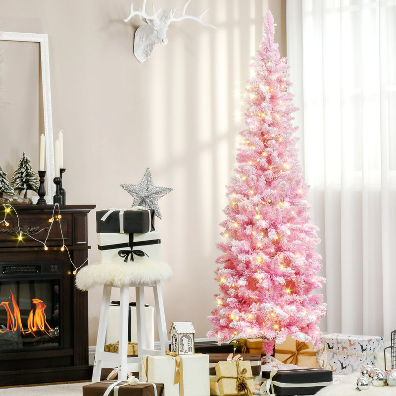 Arbre de Noël artificiel enneigé avec forme de crayon et lumières DEL blanc chaud Prelit, 5.11'