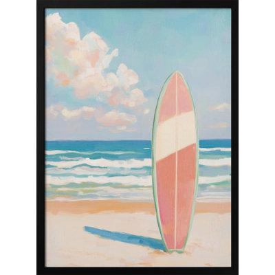 «Sea Beach Surfboard», art mural texturé encadré