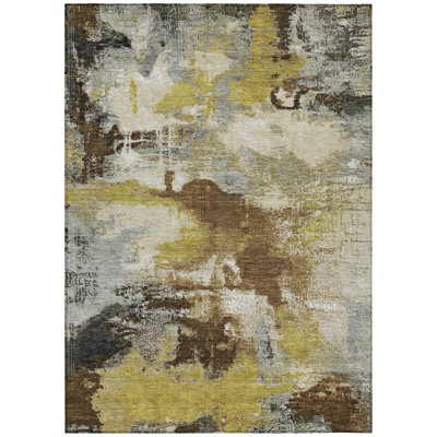 Machine Washable Indoor/Outdoor Xhevrie Brown Rug