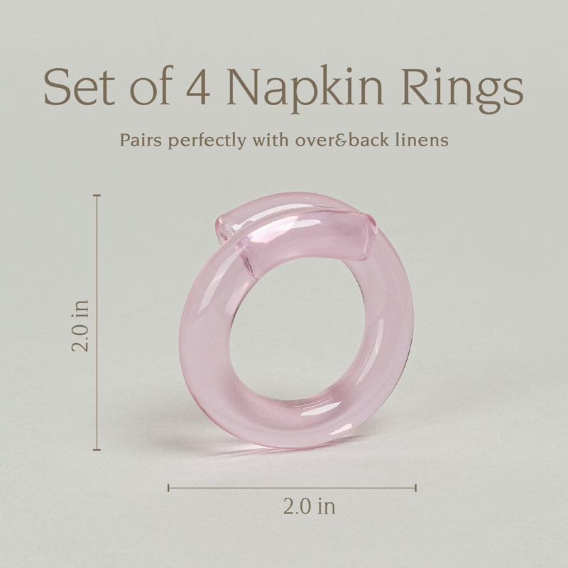 over&back Hand-Shaped Glass Napkin Rings - Decorative Dining Table Decor, Pink