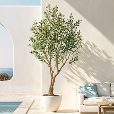 6FT Modern Luxury Faux Olive Tree with Exquisite Tall Planter, Realistic PE Trunk & Lifelike Fruits, Large Potted Artificial Plant for Home Office Decor, Gifts for Halloween, Gifts for Christmas, Gifts for Thanksgiving