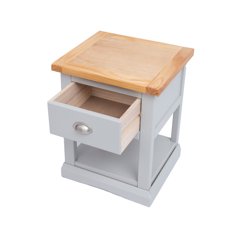 Stubbs 45cm W Solid + Manufactured Wood Bedside Table, Grey/Brown