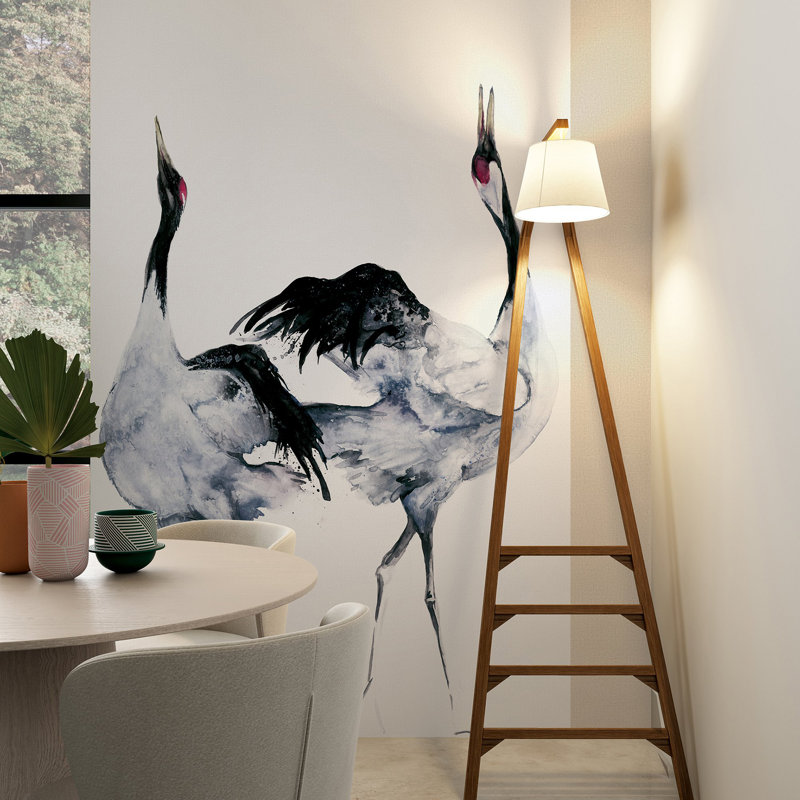 Kumano Two Painted Crane 3-Panel Wall Mural