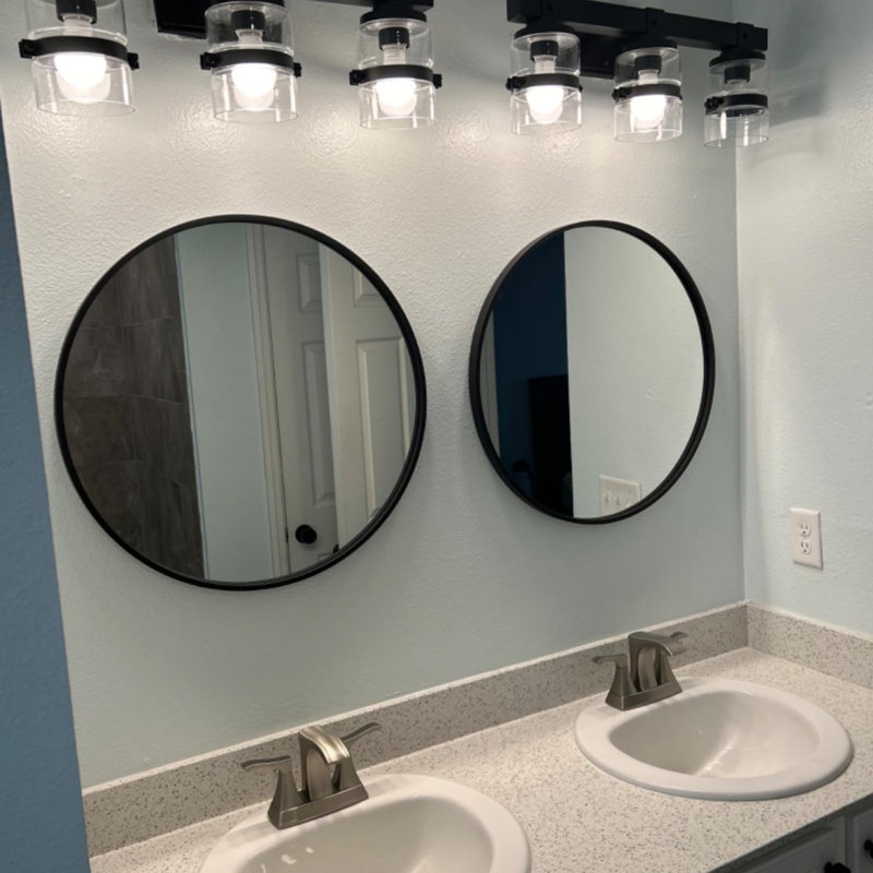  Black 30 Inch Round Bathroom Mirror, Metal Frame Vanity Mirror for Over Sink, Modern Wall Mirror for Entryway and Living Room (Set of 2)