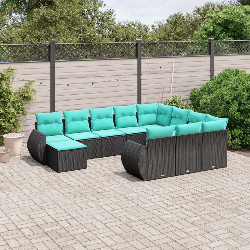  Ensemble de canapé de patio 11 pièces avec coussins en rotin de polyester noir