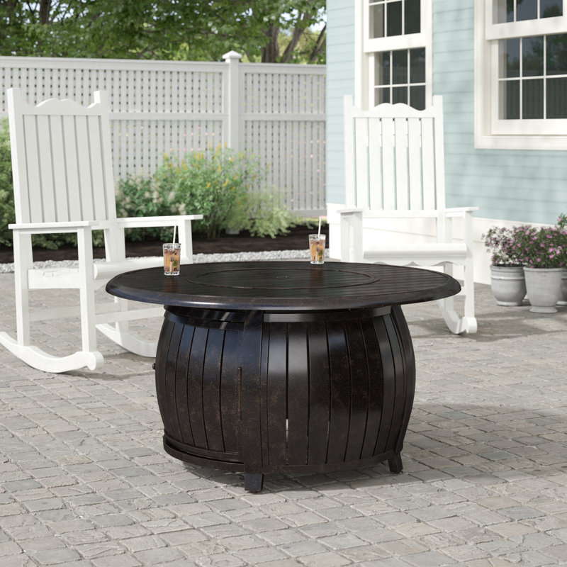 Tackett Fire Sense Gas Fire Pit Table ,Nylon Weather Cover & Clear Fire Glass - Bronze Finish - Round - 44"