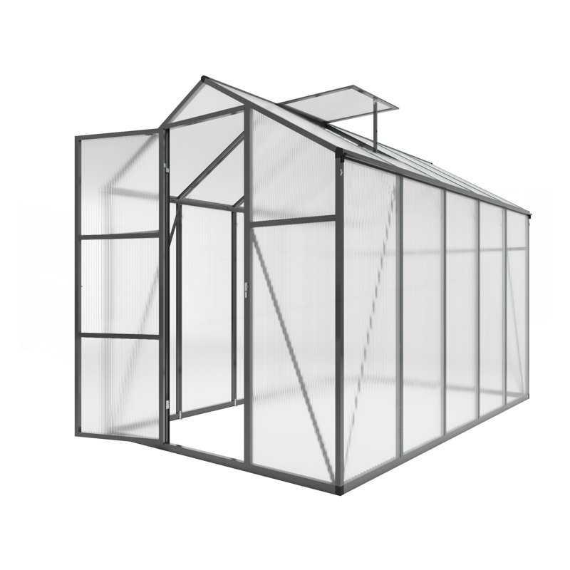 Serre en polycarbonate durable avec cadre en aluminium, base surélevée et ancrage pour une plantation à l'année