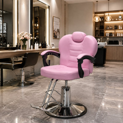 Reclining Barber Chair 90°-140° with Heavy Duty Hydraulic Pump, 360° Swivel Adjustable Salon Chair, PU Leather Hair Stylist Chair with Headrest
