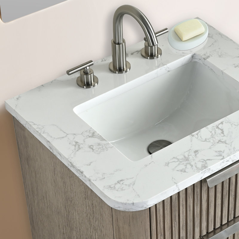 Liljan 24'' Wall-Mounted Single Bathroom Vanity with Engineered Stone Top, Vintage Grey/Brushed Nickel