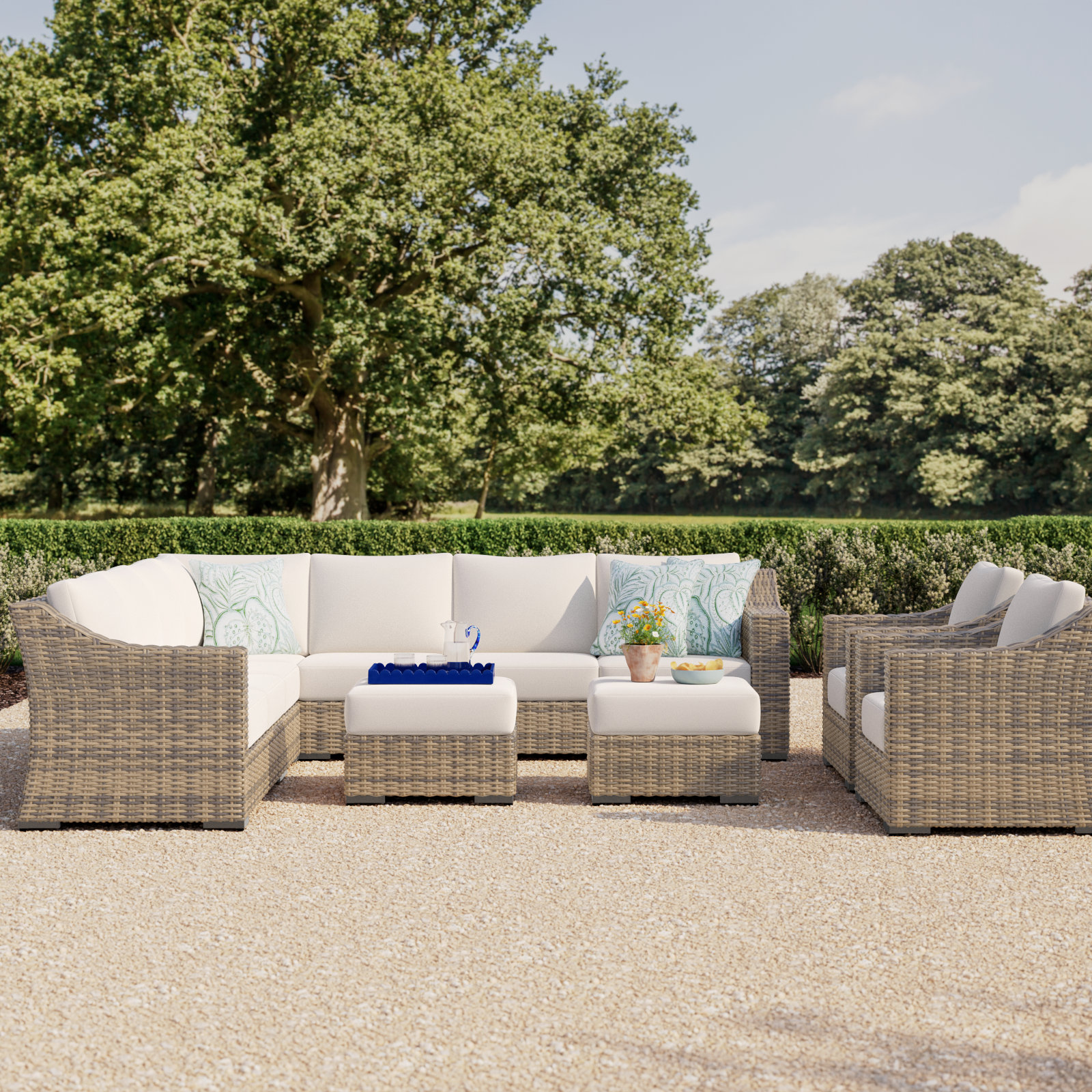 Eloisa Wicker 11 - Person Patio Conversation Set with Cushions, Tan