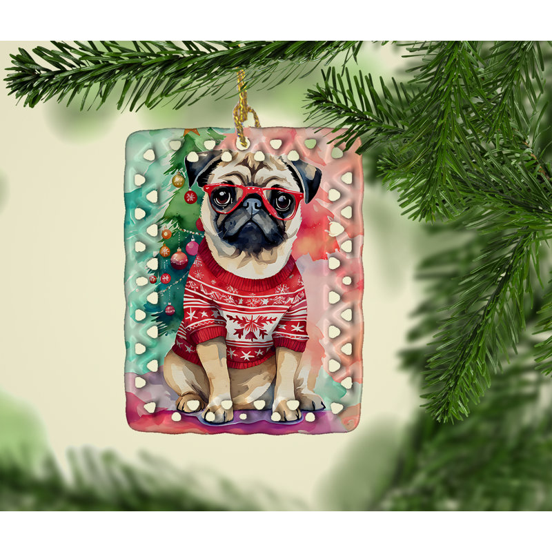 Ornement en porcelaine de Noël carlin, Pug 3597