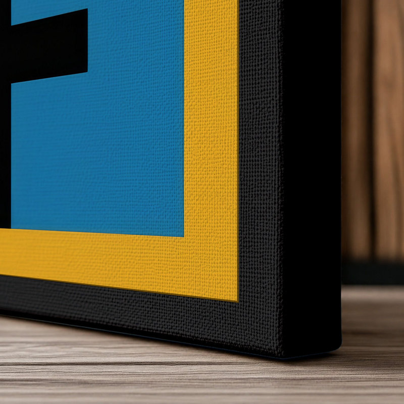 House With Cross Geometric - Wrapped Canvas, 36x24 - 91.4 x 61.0 cm, Black Border