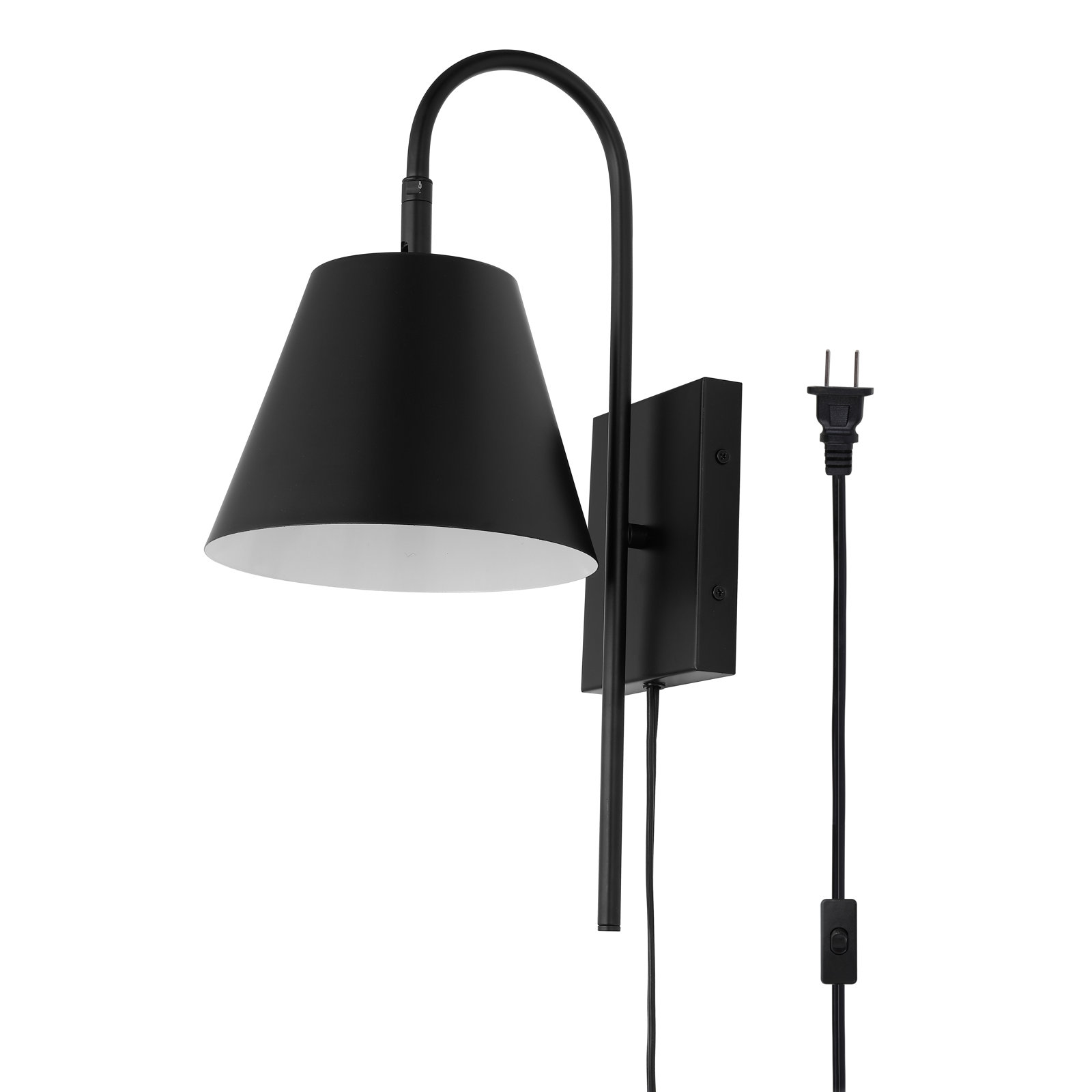 Rhoeva Single Light Dimmable Plug-in Flush Mounted Sconce, Black, Black