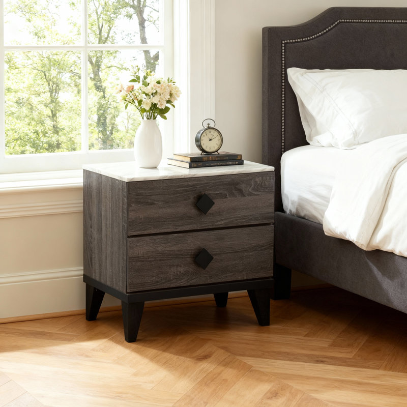 2-drawer Nightstand, Bedside Table With Smooth Gliding Drawers For Bedroom Storage