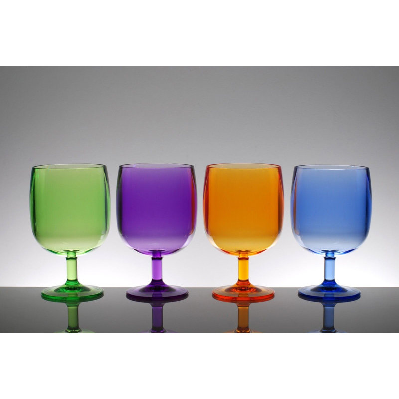 12 oz Verre à pied en acrylique, Bleu / orange / vert / mauve