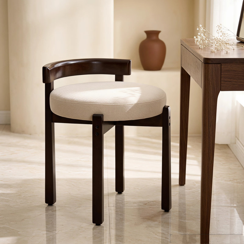 Tabouret d'appoint rembourré, tabouret de coiffeuse à dossier bas et siège de meuble-lavabo moderne revêtu de lin pour chambre à coucher / salon